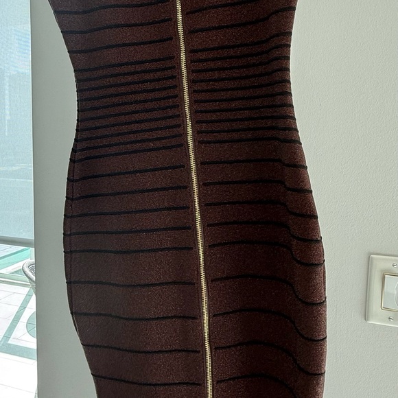 Retrofete Brown Striped Dress with Gold Accents Sz M - Picture 5 of 6